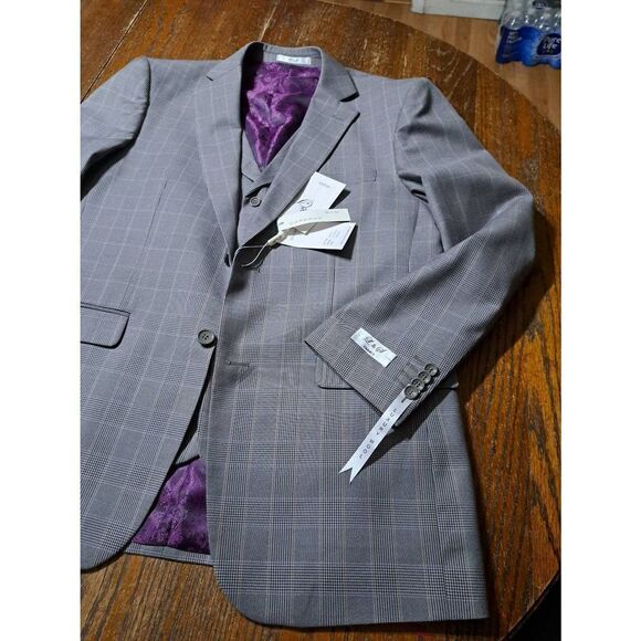 New 40R L&S France St Emanuel Classic Fit Grey Suit Jacket Coat and Vest NWT - Picture 4 of 11
